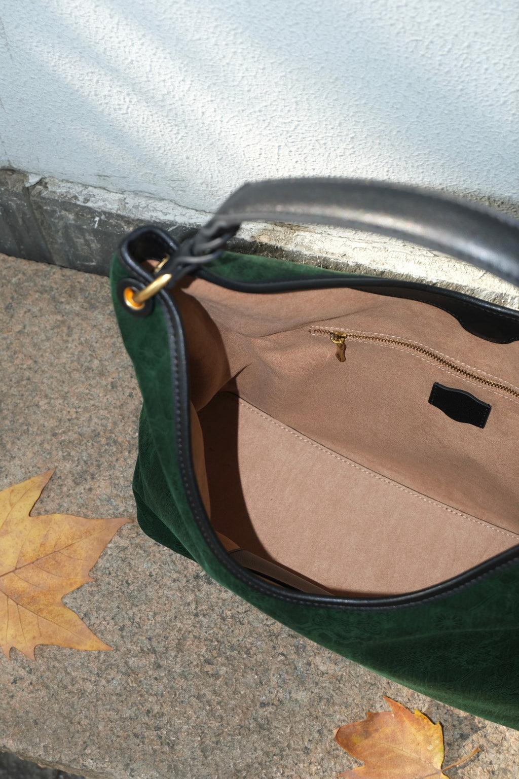 Dark Green Embossed Xiangyunsha Silk Cow Leather Large Commute Tote Bag