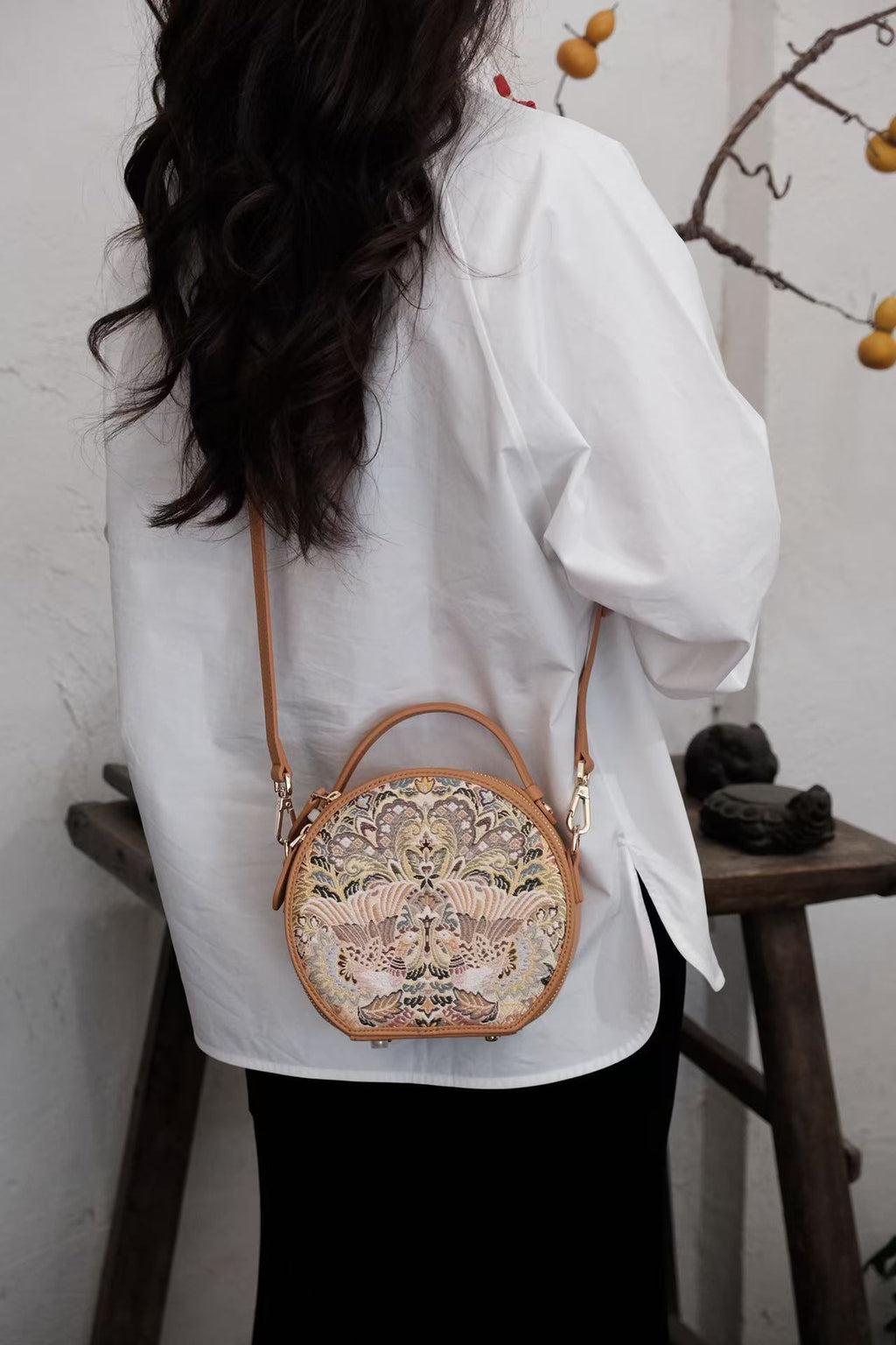 Nishijin Weave Round Box Bag