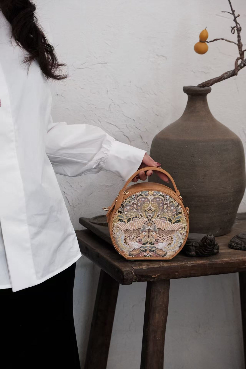 Nishijin Weave Round Box Bag