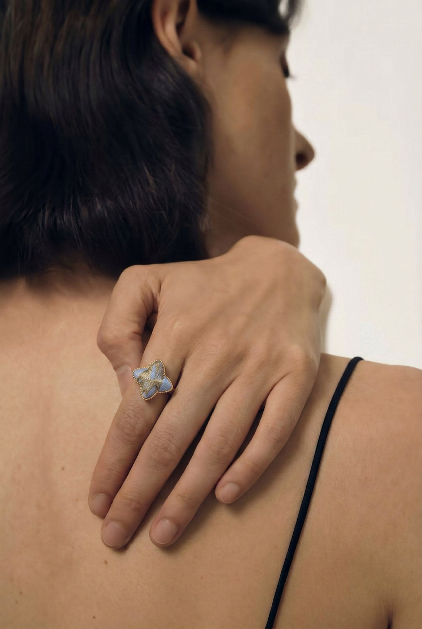 Four-Leaf Clover Song Brocade Adjustable Open Ring