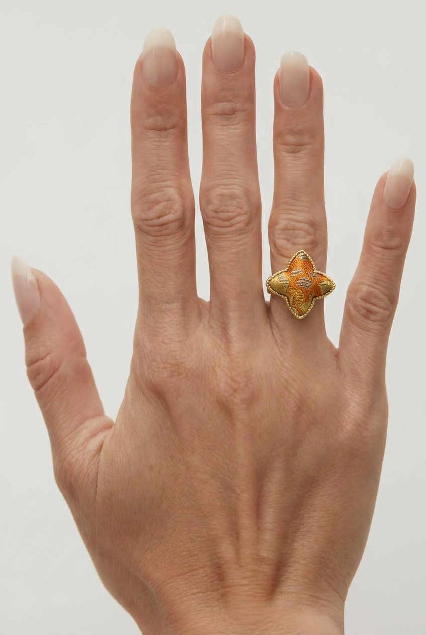 Four-Leaf Clover Song Brocade Adjustable Open Ring