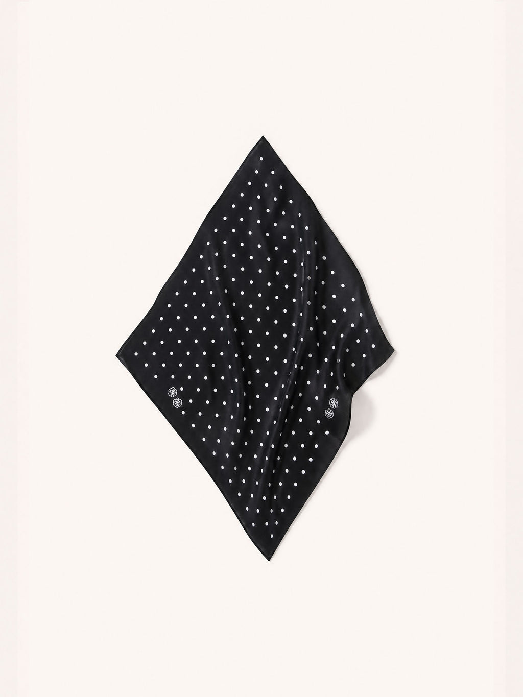Black White Polka Dot Camellia Diamond Silk Scarf(35.43" × 17.72")