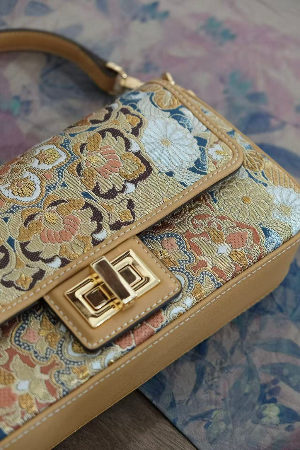 Traditional Nishijin silk shoulder bag with artisan craftsmanship