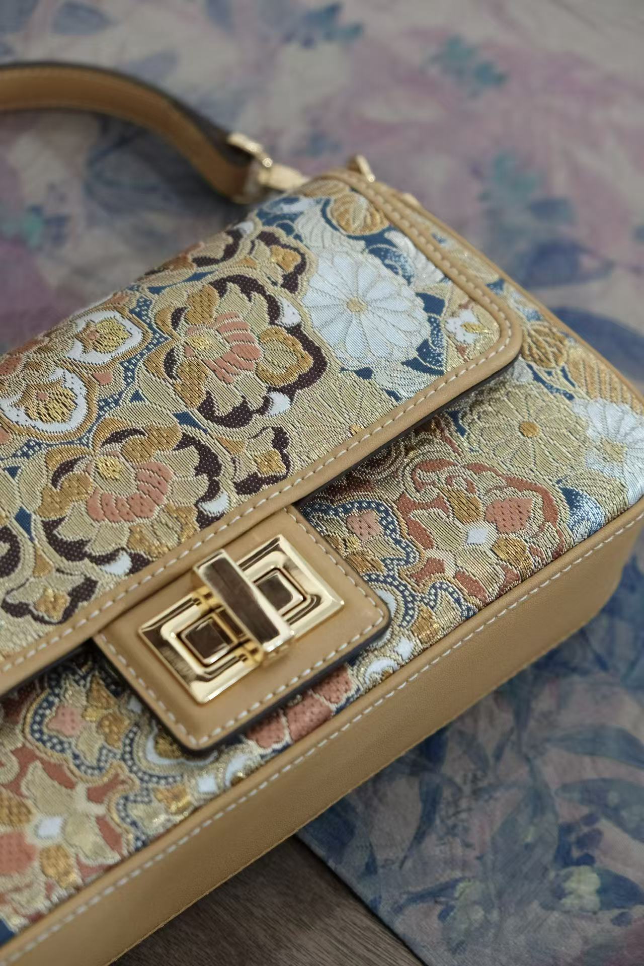 Traditional Nishijin silk shoulder bag with artisan craftsmanship