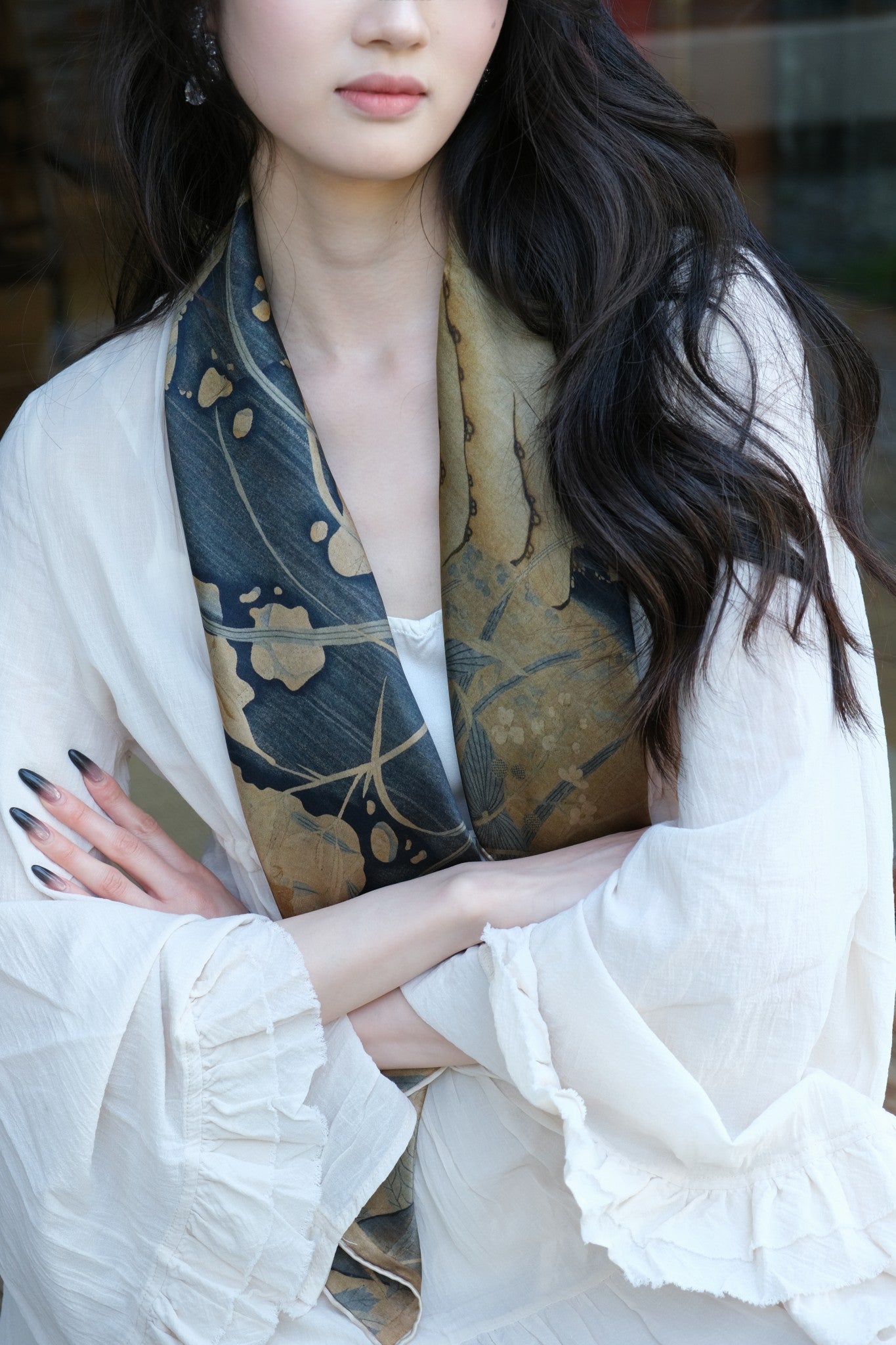 Silk scarf with delicate floral pattern