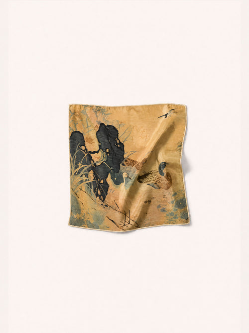Handmade silk scarf created in artisan studio